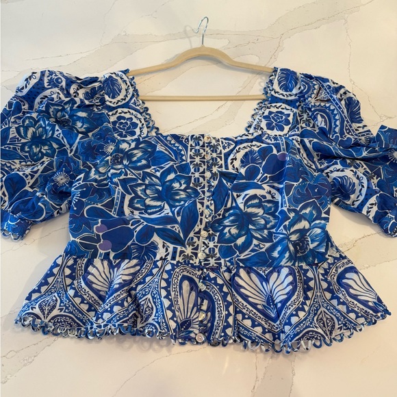 Farm Rio Blue Floral Women's Top - Picture 10 of 11